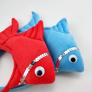 Plush goldfish headbands with shiny scales and large eyes for Halloween and stage performances