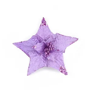Lavender glittered poinsettia christmas flower decoration with sequined velvet petals