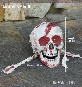 Realistic Halloween skull decoration with red blood stains and measurements 18x19cm