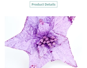 Detailed macro view of purple glitter velvet artificial flower for Christmas tree decoration