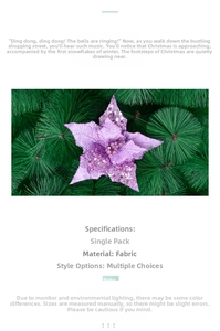 Close-up of a purple glitter Christmas flower on green pine branches for tree decoration
