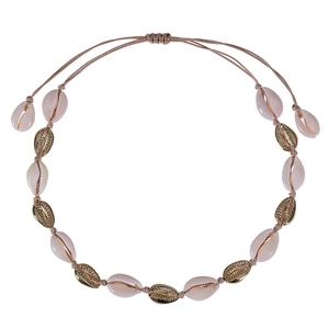 Bohemian Natural Cowrie Shell Necklace And Bracelet Gold Alloy Bead Handmade Adjustable Summer Beach Vacation Jewelry