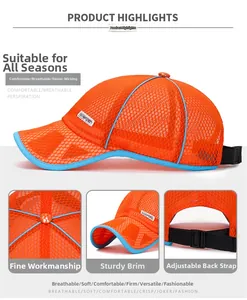 Detail view of orange mesh baseball cap showing breathable fabric and adjustable strap
