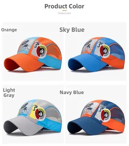 Kids quick-dry sports sun caps in orange, sky blue, light grey, and navy blue options