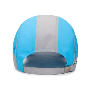 Quick-dry kids sports hat in light blue and grey with breathable mesh and adjustable strap