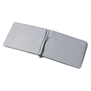 Graues PU Leder Geldbörse mit Metallklammer und Kartenfächern, minimalistisches Kartenetui.