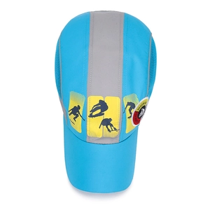 Bright blue kids sports quick-dry cap with reflective stripes and sun protection