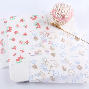 Food grade greaseproof wax paper 18cm with vintage postmark and red strawberry patterns
