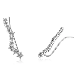 Sparkling star-shaped ear climbers with clear zircons in 925 sterling silver for women