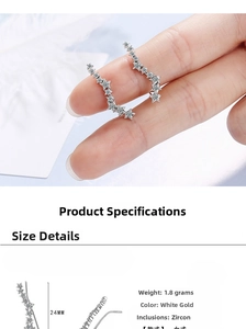 Detailed view showing dimensions and materials of zircon star climber earrings
