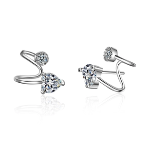 Elegant silver heart-shaped stud earrings with sparkling cubic zirconia on white reflective base
