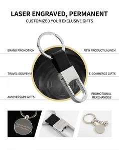Custom silver metal and black leather motorcycle keychain featuring laser engraved details