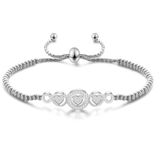 Bracciale regolabile in acciaio inossidabile con ciondolo a cuore e finitura argento