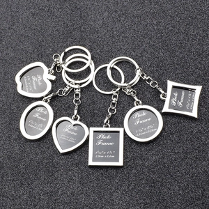 Zinc Alloy Metal Photo Frame Keychain Silver Creative Geometric Shape Heart Round Square Apple Keychain For Wedding Birthday Souvenir Gift