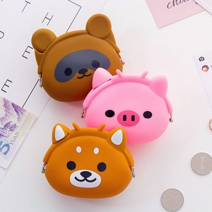 Cute silicone animal mini coin purses with metal clasps in three cartoon designs