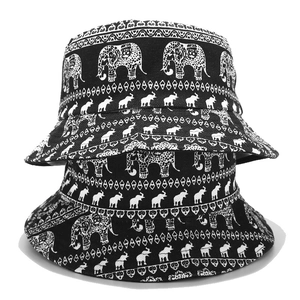 Ethnic Elephant Print Canvas Bucket Hat Reversible Sun Shade Summer Casual Fisherman Hat Double Sided Wear Basin Hat For Women Men