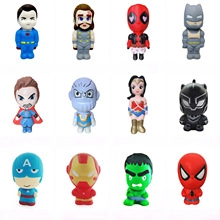 A set of twelve cute superhero squishy slow rising foam toys for stress relief and fun
