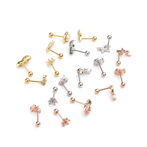 Ensemble de boucles d'oreilles clous en or et argent avec ananas couronne et lune