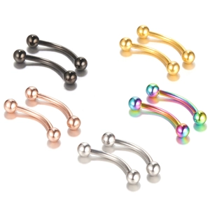 Set of 10 curved stainless steel barbells in five colors for eyebrow and lip piercing