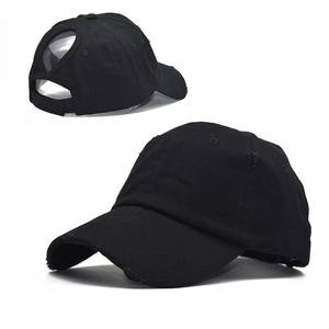 Cotton Ponytail Baseball Cap Women Distressed Ripped Outdoor Sun Hat Adjustable Breathable Casual Streetwear