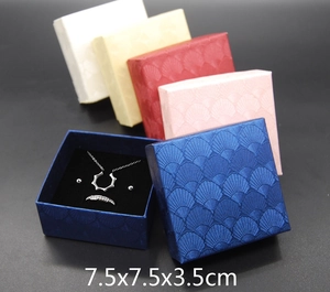 Square Jewelry Gift Box With Shell Texture Foam Insert For Necklace Ring Earring Bracelet Packaging Display Paper Case