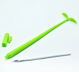 Disassembled view showing silicone clover flower pen parts on white background