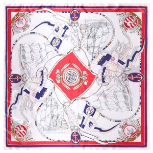 90cm square silk scarf featuring hand-painted sailing ships and classic nautical patterns