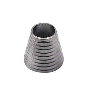Modern tapered gunmetal hair tie ring with sleek parallel texture and industrial metallic finish