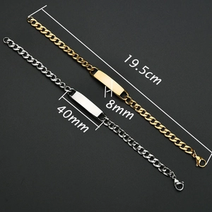Pulsera de barra de acero inoxidable en oro y plata con medidas de dimensiones