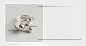 Detailed view of S925 sterling silver beaded ring showing 8mm and 6mm bead size specs
