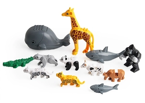 Detailed set of 11 large animal building blocks including whale, giraffe, and shark