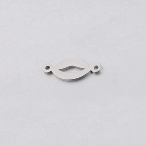 Detail of silver mirror stainless steel lip pendant with two side connection holes for DIY