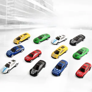 Close-up of 12 colorful alloy toy cars with racing decals and sliding function