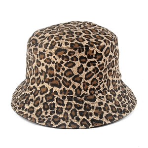 Classic leopard print bucket hat for women made of durable canvas material in brown and black