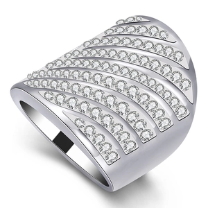 Wide Band Stainless Steel Rhinestone Ring For Women Fashion 9 Row Multi Row Geometric Statement Finger Ring Jewelry