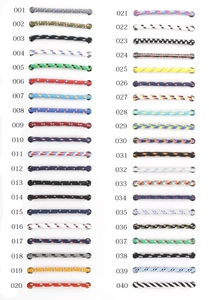 Detailed catalog showing 40 different colors and patterns for handmade cord bracelets