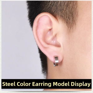 Polished silver stainless steel ear cuff for non-pierced ears shown on model