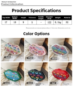 Detailed size chart for kids' lip-shaped crossbody bag with dimension specs
