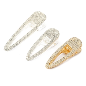 Sparkling waterdrop hair clips with rhinestones and pearls in silver and gold finishes