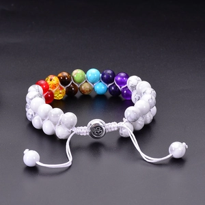 Double-layer natural stone beaded bracelet with turquoise and Om symbol charm