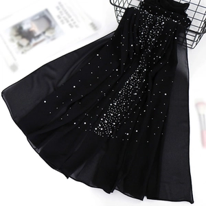 Elegant black premium chiffon scarf featuring white pearl dots in a gradient pattern
