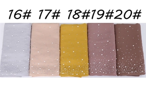 Detail of five chiffon hijabs showing premium pearl and rhinestone embellishments