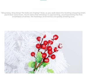 Close-up of artificial red holly berries with frosted snow and green leaves for Christmas
