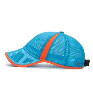 Kids breathable mesh baseball cap in blue and orange for outdoor summer sun protection