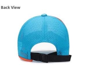 Back view of breathable mesh baseball cap showing black adjustable strap and buckle