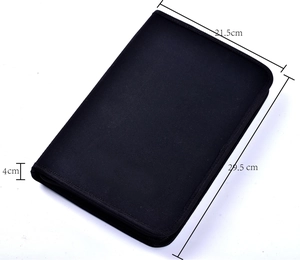 Compact black nylon art set storage case with dimensions 29.5cm x 21.5cm x 4cm