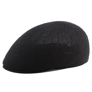 Men's summer black straw mesh beret hat for breathable outdoor sun protection