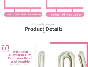 Détails des ballons LOVE de 32 pouces en aluminium or champagne et rose antiexplosion durables