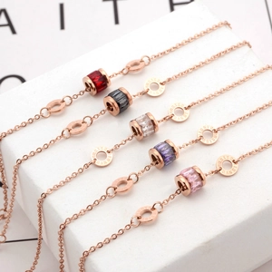 Detailed macro of rose gold titanium steel bracelets with colorful faceted crystals