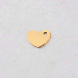 Golden heart-shaped stainless steel pendant charm with a polished mirror finish for DIY